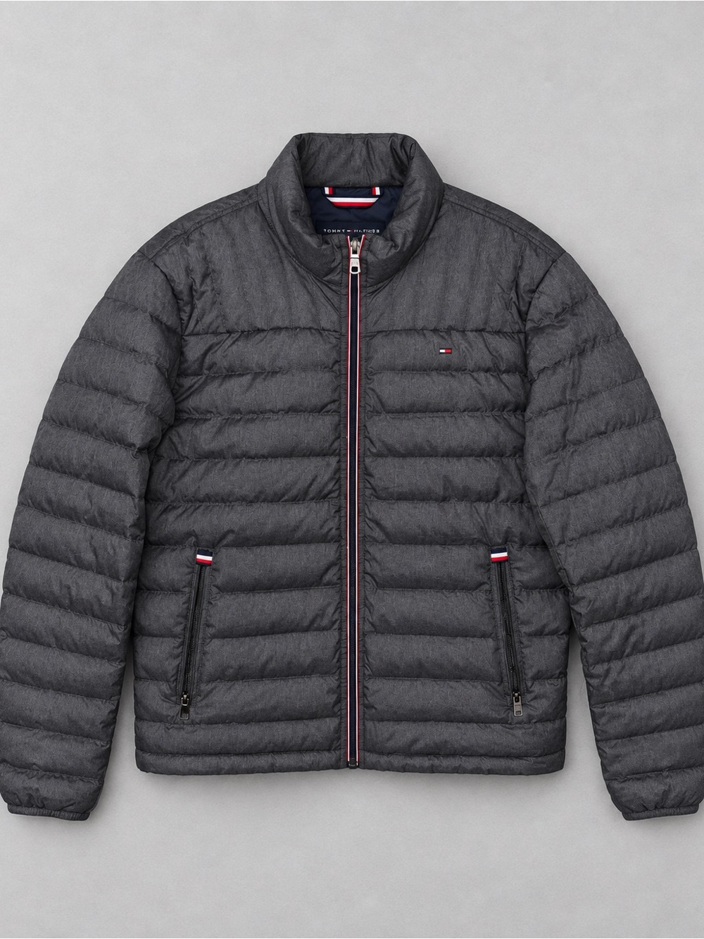 Tommy Hilfiger Mens Natural Down Packable Puffer Jacket Heather Grey Full Zip